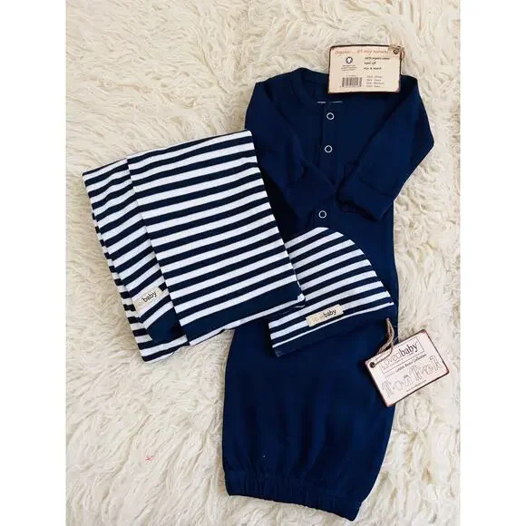 L’ovedbaby Organic Cotton Navy & Stripe Baby Outfit Lot 9pc NB–12M NWT Sleeper - Picture 2 of 8